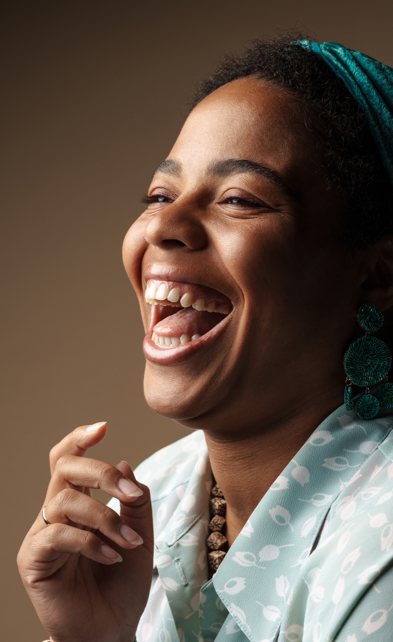 Person laughing with a headband