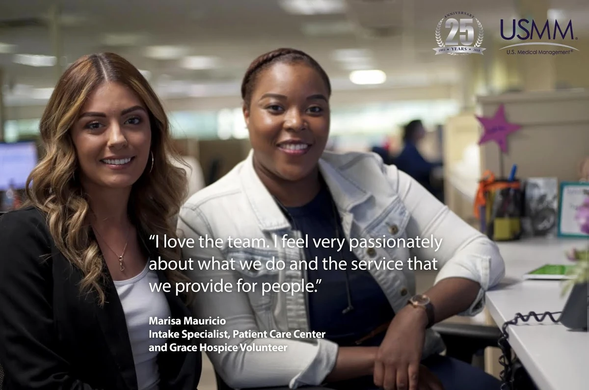 U.S. Medical Management team members with a staff testimonial
